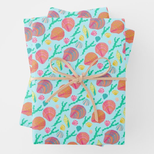 Sweet Seashells Hübsch Aqua Pattern Beachy Geschenkpapier Set (Beispiel)
