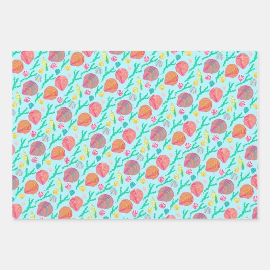 Sweet Seashells Hübsch Aqua Pattern Beachy Geschenkpapier Set (Vorderseite)