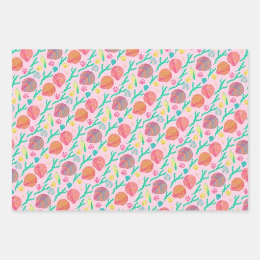 Sweet Seashells Hübsch rosa Muster Geschenkpapier Set (Vorderseite)