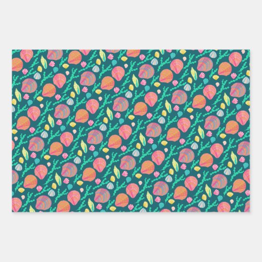 Sweet Seashells Hübscher, farbenfroher Musterstran Geschenkpapier Set (Vorderseite 2)