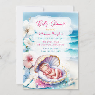 Sweet Seaside Girl's Baby Shower Coastal Thema Einladung