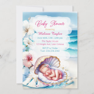 Sweet Seaside Girl's Baby Shower Coastal Thema Einladung