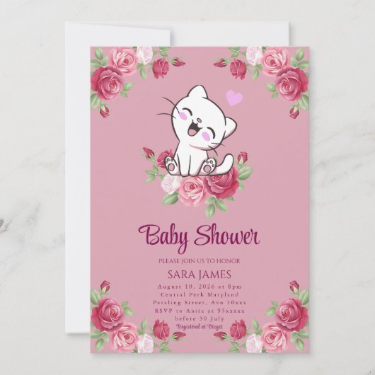 Sweet Serenity Kitten Baby Shower Invitation Einladung (Vorderseite)