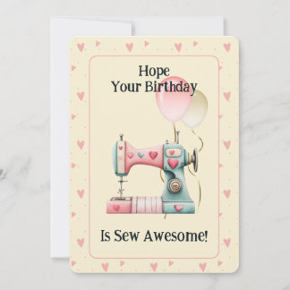 Sweet Sewing Machine Hearts Birthday Card Dankeskarte