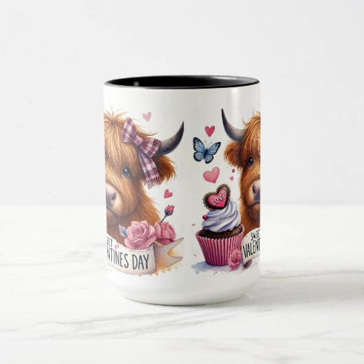 Sweet Shaggy Highland Cow Valentine Tasse (Zentrum)