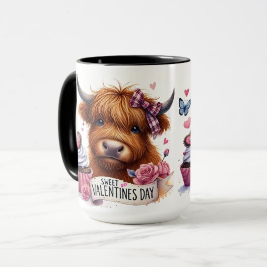 Sweet Shaggy Highland Cow Valentine Tasse (Vorderseite Links)