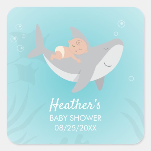 Sweet Shark Baby Showaufkleber Quadratischer Aufkleber (Vorderseite)