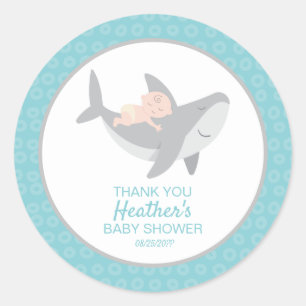 Sweet Shark Baby Shower Classic Round Sticker