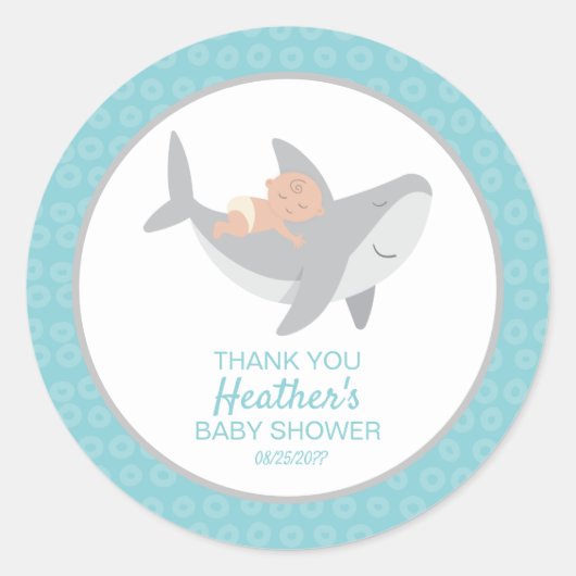 Sweet Shark Baby Shower Classic Round Sticker (Vorderseite)