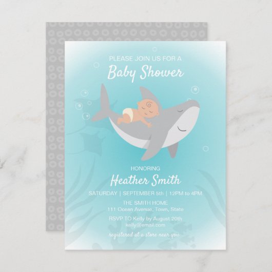 Sweet Shark Baby Shower Einladung (Vorne/Hinten)