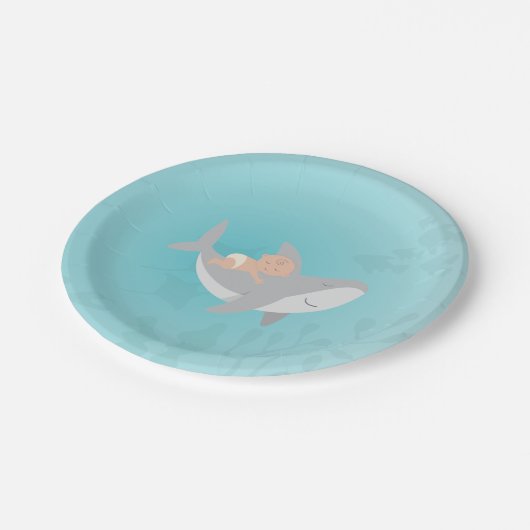 Sweet Shark Baby Shower Paper Plate Pappteller (Schrägansicht)