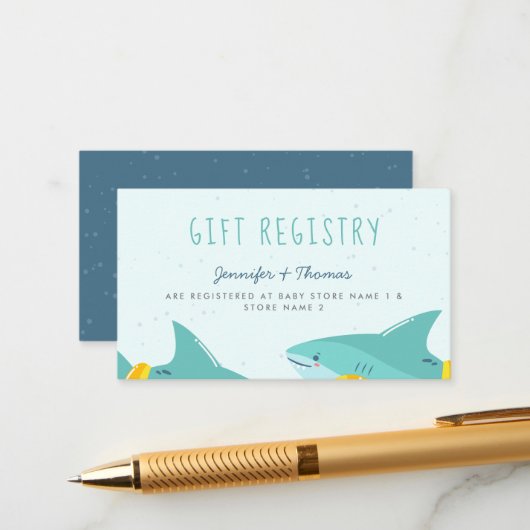 Sweet Shark Summer Boy Baby Shooting Registry Begleitkarte (Vorderseite/Rückseite Beispiel)