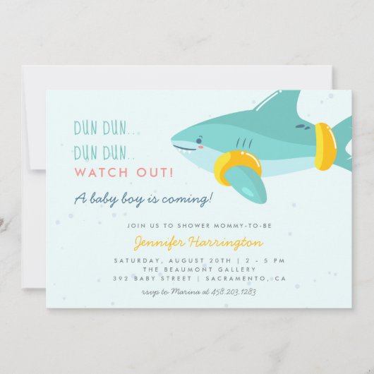Sweet Shark Summer Ocean Themed Boy Baby Dusche Einladung (Vorderseite)