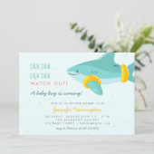 Sweet Shark Summer Ocean Themed Boy Baby Dusche Einladung (Stehend Vorderseite)