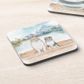 Sweet Sheltie Welpen auf Dock - Set von 6 Jahren Getränkeuntersetzer (Linke Seite)