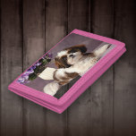 Sweet Shih Tzu Trifold Wallet Tri-fold Geldbeutel<br><div class="desc">Shih Tzu verdreifacht Brieftasche. Dieses Porträt zeigt ein formales Portrait eines süß-braunen und weißen schiitischen Tzu-Hundes,  auch bekannt als Chrysanthemum Hund oder chinesischer Löwenhund,  der süß auf einem Lavendelboden mit einem Blumenstrauß im Hintergrund aussieht. Ein Geschenk für Schih tzu Liebhaber oder eine Leckerei für sich. Foto ©Angie Knost,  LLC.</div>