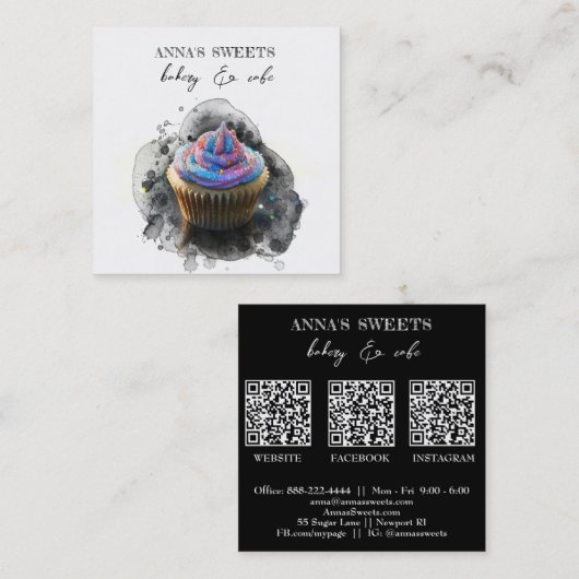 *~* Sweet Shop 3 QR Backery Cupcake Quadratische Visitenkarte (Vorne/Hinten)