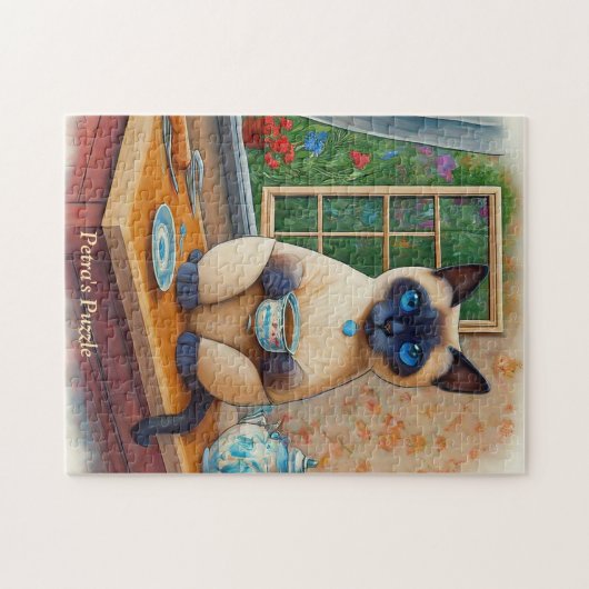 Sweet Siamese Cat and Tea Cup Puzzle (Horizontal)