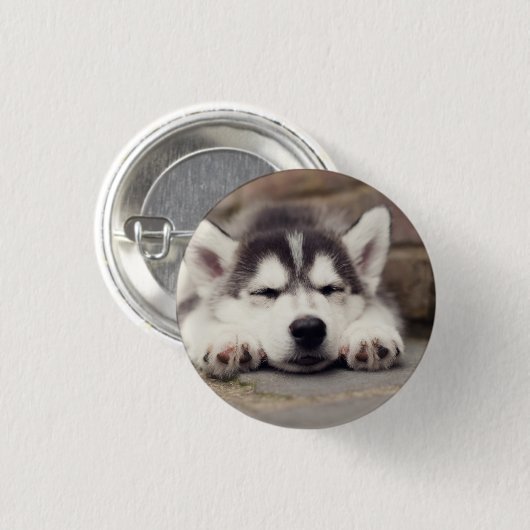 Sweet Siberian Husky Puppy Button (Vorne & Hinten)