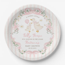 Sweet Silly Goose Pink Bow Floral Baby Shower Pappteller