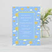 Sweet Simple Blue Yellow Sunshine Baby Dusche Einladung (Stehend Vorderseite)