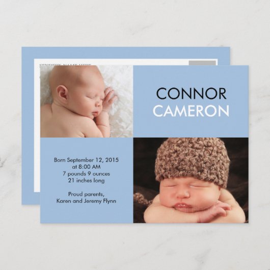 Sweet Simplicity Geburtserklärung - Blau Ankündigungspostkarte (Vorne/Hinten)