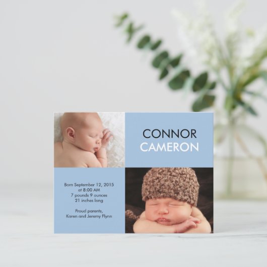 Sweet Simplicity Geburtserklärung - Blau Ankündigungspostkarte (Stehend Vorderseite)