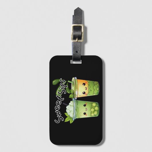 Sweet Sips Kawaii Bubble Tea Duo Gepäckanhänger (Vorderseite Vertikal)