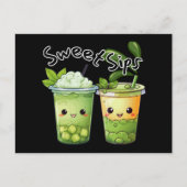 Sweet Sips Kawaii Bubble Tea Duo Postkarte (Vorderseite)