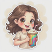 Sweet Sips & Smiles – Rainbow Swirl Girl Sticker"  Aufkleber (Vorderseite)