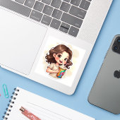 Sweet Sips & Smiles – Rainbow Swirl Girl Sticker"  Aufkleber (Laptop mit iPhone)