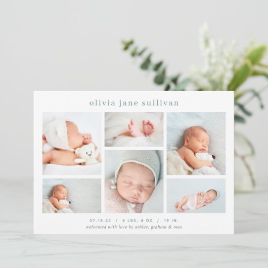 Sweet Six | Foto Collage Birth Ankündigung (Stehend Vorderseite)