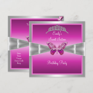 Sweet Sixteen 16 Fuchsienrosa Silber Tiara 2 Einladung