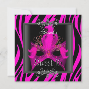 Sweet Sixteen 16. Geburtstag Pink Zebra Black Mask Einladung