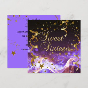 Sweet Sixteen 16 Geburtstagsfeier Lila Gold Sterne Einladung
