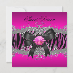 Sweet Sixteen 16 Geburtstagsfeier Zebra Rosa Schwa Einladung
