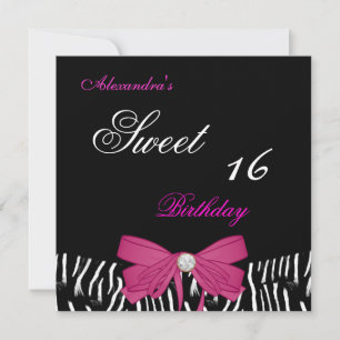 Sweet Sixteen 16 Helles Rosa Zebra Schwarz Bogen Einladung
