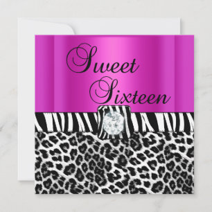 Sweet Sixteen 16 Party Zebra Hot Pink Leopard Einladung