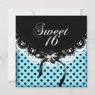 Sweet Sixteen 16 Punkte Schwarz & Weiß Blau Einladung