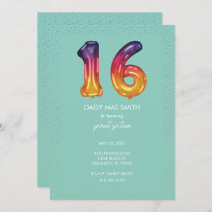Sweet Sixteen Balloon Birthday Party Invitation Einladung