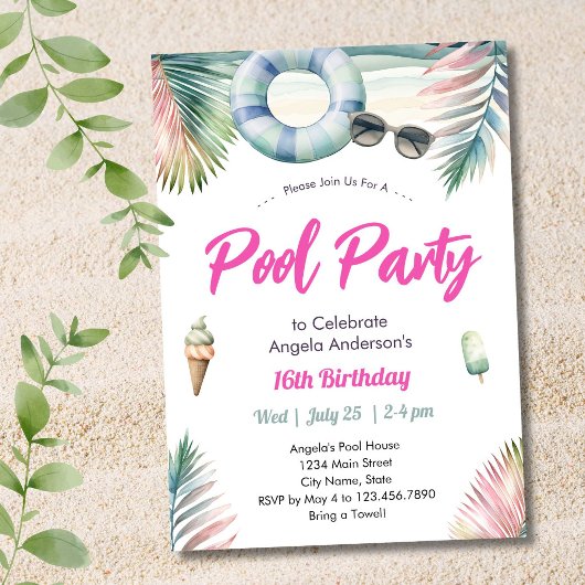 Sweet Sixteen Birthday Pool Party Einladung