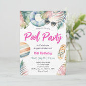 Sweet Sixteen Birthday Pool Party Invitation Einladung (Stehend Vorderseite)