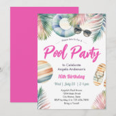 Sweet Sixteen Birthday Pool Party Invitation Einladung (Vorne/Hinten)