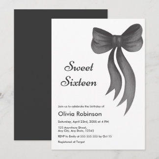 Sweet Sixteen Black Bow 16th Birthday  Einladung