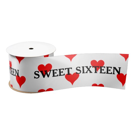 Sweet Sixteen Black Red Hearts Satinband (Spule)