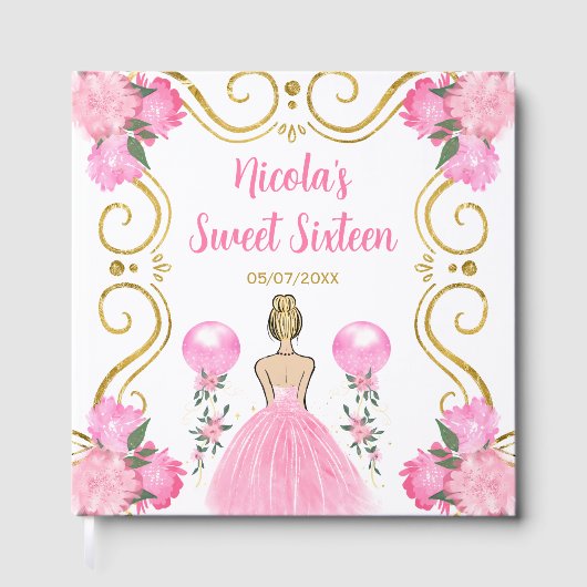Sweet Sixteen Blonde Princess in Pink Gästebuch (Vorderseite)