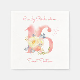 Sweet Sixteen Blush Pink Floral 16 Geburtstag Serviette