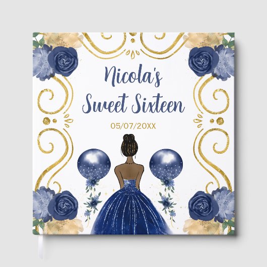Sweet Sixteen Dark Skin Princess in Navy Blue Gästebuch (Vorderseite)