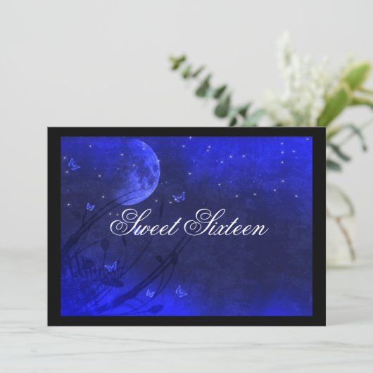Sweet Sixteen, Enchanted Evening, Blue Invitations Einladung (Stehend Vorderseite)
