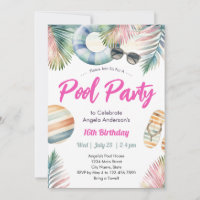 Sweet Sixteen Geburtstag Poolparty Einladung